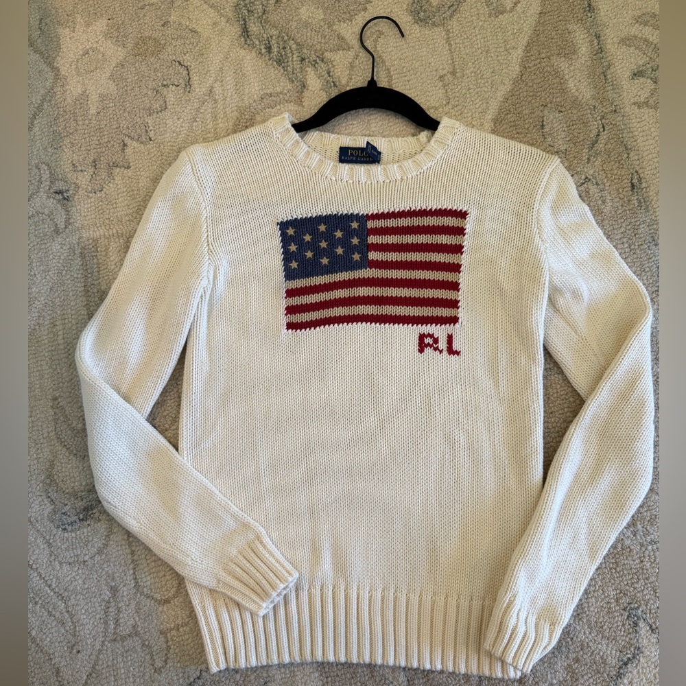 Ralph Lauren Cream Knit Sweater with Flag Design